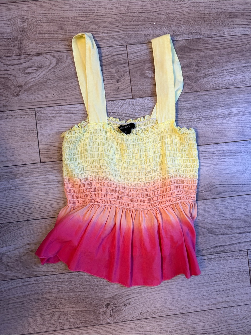 Smocked Ombre Yellow to Pink Ombré Tank Top - Women's